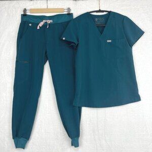 Figs Scrub Set Zamora Jogger Pants XSP Catarina Scrub Top XXS Caribbean Blue